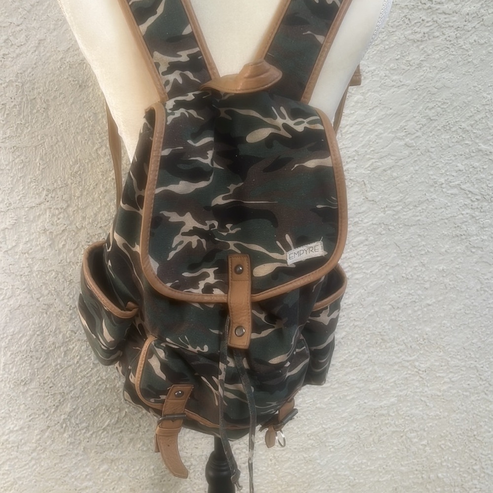 Empyre Women's Canvas Camo Faux Leather Lined Backpack 17"H x 14"W